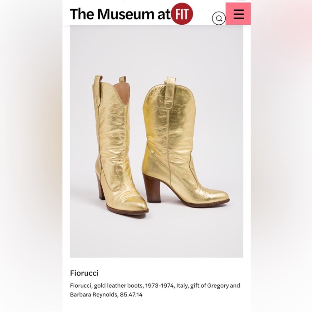 Vintage Fiorucci Gold Leather Cowboy Cowgirl Boots Vntg size 37 Rare Metallic